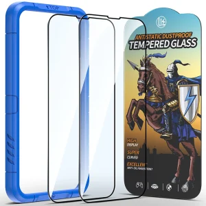 LK 2 Pack iPhone 13 Pro Max Screen Protector, Gen 2.0 Tempered Glass Screen Protector for 13 Pro Max 5G, Military-Grade Shatterproof Material, Eyecare, Ultra Touch Sensitive, Alignment Frame, 6.7-inch