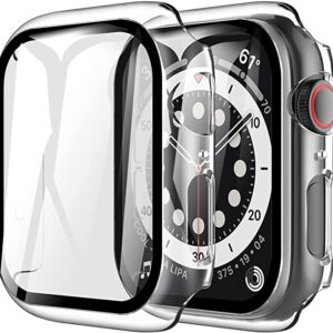 LK 2 Pack Hard PC Case with Tempered Glass Screen Protector Compatible with Apple Watch Series 6 SE 40mm, Ultra-thin Overall Protective Cover for Apple Watch 6 SE 40mm (Clear)