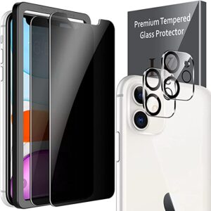 [2+2 Pack] LK 2 Pack Privacy Screen Protector Compatible with iPhone 11 and 2 Pack Camera Lens Protector, Anti-Spy, Easy Frame Installation, HD Ultra-Thin, Tempered Glass for iPhone 11 6.1inch