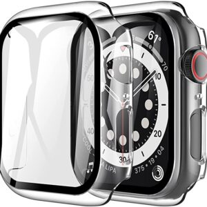 LK [2 Pack] Case for Apple Watch 6 / SE 44mm Built-in Tempered Glass Screen Protector,[Model No. TCC571] Hard PC Protector Cover for Apple Watch 6 / SE 44mm (Clear)
