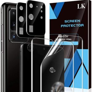 LK Schutzfolie Kompatibel mit Samsung Galaxy S20 Ultra, 2 Stück Folie und 2 Stück Kamera Schutzfolie , Unterstützt Blitzaufnahmen und Fingerabdruck-ID, TPU Displayschutzfolie, Vollständige Abdeckung