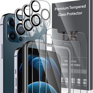 LK 6 Stück Schutzfolie kompatibel mit iPhone 12 Pro Max Panzerglas, 6.7 Zoll, 3 Schutzfolie und 3 Kamera Folie, 9H Härte Glasfolie, HD Klar Displayschutz, Kratzen, Blasenfrei