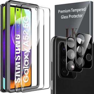 LK 4 Stücke Schutzfolie Kompatibel mit Samsung Galaxy A52 4G/5G Panzerglas, 2 Schutzfolie und 2 Galaxy A52 Kamera Panzerglas, 9H Härte Panzerglasfolie, HD Klar Displayschutz, Kratzen Blasenfrei