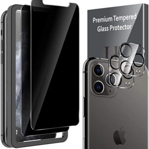 4 Pack LK 2 Pack Anti Spy Privacy Tempered Glass Screen Protector + 2 Pack Camera Lens Protector for iPhone 11 Pro 5.8-inch, Tempered Glass, Easy Frame Installation, HD Ultra-Thin