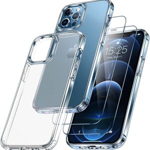 LK für iPhone 12 Hülle/iPhone 12 Pro Hülle mit 2 Schutzfolie (360 Schützen),Never Yellow, Military Grade Shockproof, Matt Anti-Kratzen,Hard PC Back and Soft Silicone TPU Edge - Transluzent Matte