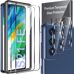 LK [2+2 Stücke Schutzfolie Kompatibel mit Samsung Galaxy S21 FE 5G Panzerglas,2Stücke Schutzfolie und 2Stücke Galaxy S21 FE Kamera Panzerglas,9H Härte Panzerglasfolie, HD Klar Displayschutz Kratzen
