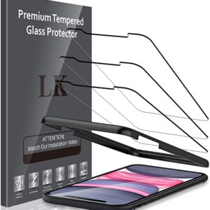 3 Pack LK Screen Protector Compatible with iPhone XR and iPhone 11-inch 6.1 Tempered Glass, Alignment Frame Easy Installation, Case Friendly, 9H Hardness,99.99% HD Transprent, Bubble Free-TG209