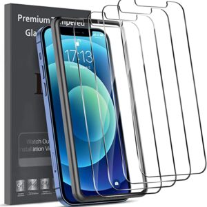 LK 4 Pack Screen Protector Compatible with iPhone 12 / iPhone 12 Pro 6.1-inch, Tempered Glass, Alignment Frame Easy Installation, 9H Hardness, Bubble Free, Work Most Cases - LK. 9H001