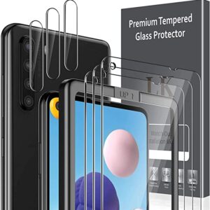 6 Pack LK 3 Pack Screen Protector + 3 Pack Camera Lens Protector Compatible with Samsung Galaxy A21 Tempered Glass, Easy Frame Installation, HD Ultra-Thin