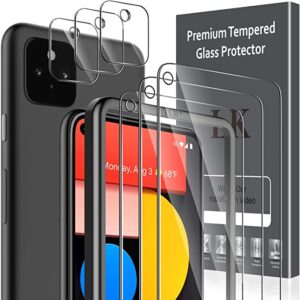 6 Pack LK 3 Pack Screen Protector + 3 Pack Camera Lens Protector Compatible with Google Pixel 5, Tempered Glass, Easy Frame Installation, HD Ultra-Thin