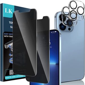 LK 2 Pack Privacy Screen Protector Compatible for iPhone 13 Pro 6.1-inch + 2 Pack Camera Lens Protector, Anti-Spy, HD-Ultra, Anti Scratch, 9H Hardness Tempered Glass for iPhone 13 Pro