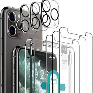 6 Pack LK 3 Pack Screen Protector with 3 Pack Camera Lens Protector Compatible with iPhone 11 Pro Max 6.5-inch, Tempered Glass, Case Friendly, Easy-Installation Tool, HD Clear 9H Hardness