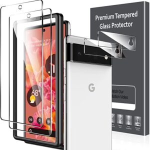 [2+2 Pack] LK 2 Pack Google Pixel 6 Screen Protector + 2 Pack Camera Lens Protector, 9H Tempered Glass Screen Protector for Pixel 6, Scratch & Water Resistant, Crystal Clear, Air Bubble Free, 6.4-Inch