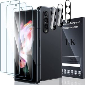 [3+3 Pack] LK 3 Pack Samsung Galaxy Z Fold 3 5G Front Screen Protector with 3 Pack Camera Lens Protector, Anti-Scratch, HD-Ultra, Easy Installation 9H Hardness Tempered Glass for Galaxy Z Fold 3