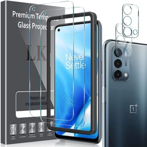 [4 Pack] LK 2 Pack Screen Protector for OnePlus Nord N200 5G + 2 Pack Camera Lens Protector, 9H Tempered Glass Screen Protector with Alignment Frame, Scratch-Resistant, Anti-Fingerprint, Smooth-Touch