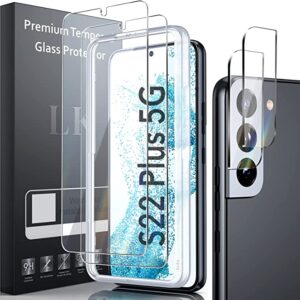 LK 2 Stück Panzerglas Schutzfolie kompatibel mit Samsung Galaxy S22 Plus 5G, 2 Stück Kamera Panzerglasfolie und Positionierhilfe, Vollständige Abdeckung Fingerabdruck-ID Displayschutz, Anti-Bläschen