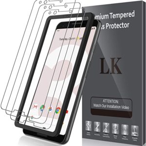 LK 3 pack Screen Protector Compatible With Google Pixel 3, Easy Installation Tray, HD Transparent, Bubble Free, Anti-Scratch, Tempered Glass for Google Pixe 3