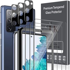 [3+3 Pack] LK 3 Pack Screen Protector Compatible with Samsung Galaxy S20 FE 5G 6.5-inch Tempered Glass + 3 Pack Black Camera Lens Protector, Easy Installation, 9H Hardness [Not Fit for Galaxy S20]