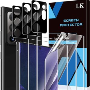 [6 Pack] LK 3 Pack Screen Protector Compatible with Samsung Galaxy Note 20 Ultra 5G 6.9-inch & 3 Pack Camera Lens Protector, Positioning Tool, Fingerprint Reader Support, Flexible TPU Film