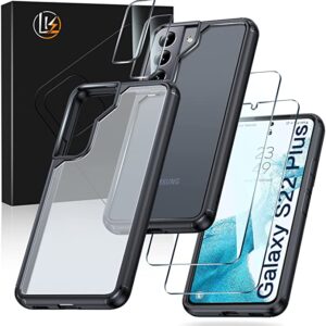 LK für Samsung Galaxy S22 Plus Hülle, Schutz in Militärqualität, Nie Vergilbung, Anti-Kratzen Galaxy S22+ 5G Matte Hüllen mit 2 Panzerglas & 2 Kamera Schutzfolie - Schwarz