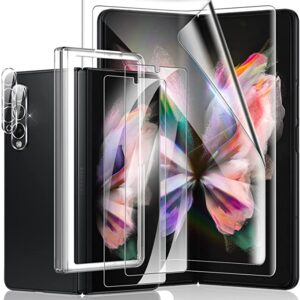 LK 2 Pack Front Tempered Glass Screen Protector Designed for Samsung Galaxy Z Fold 3 5G with 2 Pack Inside Flexible TPU Film + 2 Pack Camera Lens Protector, Support Fingerprint Unlock, Anti-Scratch