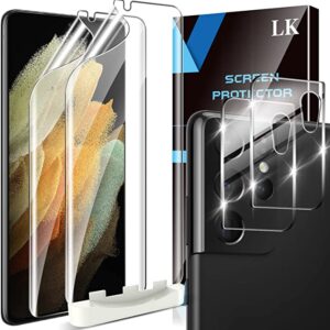 LK 4 Stück Schutzfolie Kompatibel mit Samsung Galaxy S21 Ultra und S21 ultra 5G, 2 Kamera Panzerglas und 2 Folie, Blasenfreie TPUDisplayschutzfolie Vollständige Abdeckung Fingerabdruck-ID unterstützen