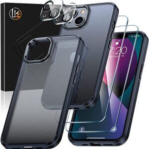 LK für iPhone 13 Hülle,Nie Vergilbung, Schutz in Militärqualität, Handyhüllen Kit mit 2 Schutzfolie & 2 Kamera Schutzfolie, Hard PC Back and Soft Silicone TPU Edge - Transluzent Matte Schwarz
