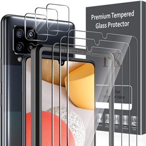 LK 3 Pack Tempered Glass Screen Protector + 3 Pack Camera Lens Protector Compatible for Samsung Galaxy A42 5G, Easy Install Tray, Anti Scratch HD Clear Case-Friendly 9H Hardness for Galaxy A42 5G