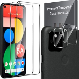 [2+2 Pack] LK 2 Pack Google Pixel 5a Screen Protector + 2 Pack Camera Lens Protector, 9H Tempered Glass Screen Protector for Pixel 5a, Scratch-Resistant, Case-Friendly, HD, Bubble-Free, 6.3-Inch