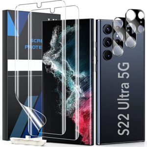 LK Schutzfolie für Samsung Galaxy S22 Ultra 5G, 2 Stück Schutzfolie[Nicht-Glas] und 2 Stück Kamera Panzerglas, Weiche TPU-Folie, Vollständige 3D-Gewölbte Fingerabdruck-ID displayfolie[2+2 Stück]