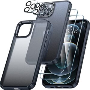 LK für iPhone 12 Pro Max Hülle mit 2 Schutzfolie & 2 Kamera Schutzfolie,Never Yellow, Military Grade Shockproof, Matt Anti-Kratzen,Hard PC Back and Soft Silicone TPU Edge - Transluzent Matte Black