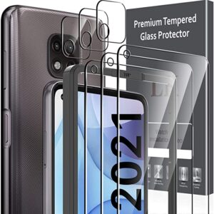 6 Pack LK 3 Pack Screen Protector + 3 Pack Camera Lens Protector Compatible with Motorola Moto G Power 2021, Not for Moto G Power 2020,Tempered Glass, Easy Installation Frame, HD Ultra-Thin