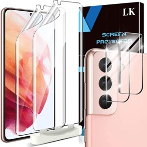 LK 4 Stück Schutzfolie Kompatibel mit Samsung Galaxy S21 Plus und S21 Plus 5G, 2 Kamera Panzerglas und 2 Folie, Blasenfreie TPUDisplayschutzfolie Vollständige Abdeckung Fingerabdruck-ID unterstützen