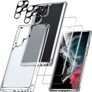 LK für Samsung Galaxy S22 Ultra Hülle, Schutz in Militärqualität, Nie Vergilbung, Anti-Kratzen Galaxy S22 Ultra 5G Matte Hülle mit 2 Weicher TPU Bildschirmschutz & 2 Kamera Schutzfolie - Transluzent