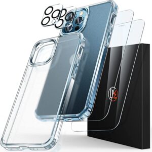 LK für iPhone 12 Pro Max Hülle mit 2 Schutzfolie & 2 Kamera Schutzfolie,Never Yellow, Military Grade Shockproof, Matt Anti-Kratzen,Hard PC Back and Soft Silicone TPU Edge - Transluzent Matte