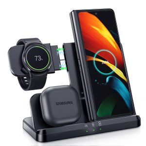 LK Wireless Charger for Samsung 3 in 1 Wireless Charging Station for Galaxy Watch Charger Compatible for Samsung S25 Ultra Plus S24 S23 S22 S21 Z Fold Flip 7/6/5/4, Galaxy Watch 8/7/6/5 Pro/4/3(Black)