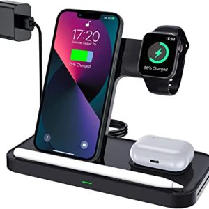 LK Wireless Charger,4 in 1 Charger Station for iPhone 13/12/11/XR/X/8 Series/iWatch 1-7/AirPods/Samsung S22/S22+/S21/S20/S10,Tidy Storage(iWatch Charging Cable Not Included)