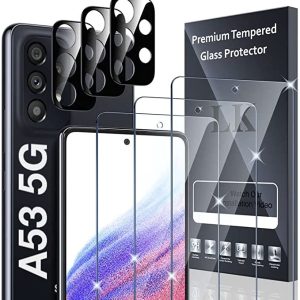 LK 3+3 Pezzi Vetro Temperato Compatibile con Samsung Galaxy A53 5G, 3 Pezzi Pellicola Protettiva e 3 Pezzi Pellicola Fotocamera, Durezza 9H, HD Schermo Pellicola, Con Strumenti di Installazione