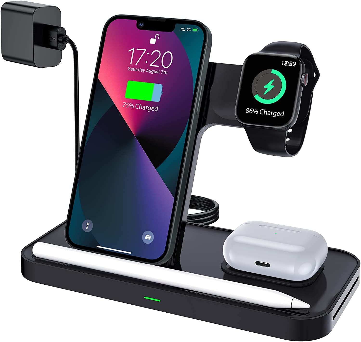 LK Wireless Charging Station, 15W 3 in 1 Wireless Charger Stand Compatible with iPhone 131211XRX8 SeriesSamsung Note 20S21S20S10iWatch 1-7AirPods 32 (No iWatch Cable)