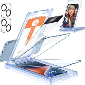 LK 5-in-1 Panzer Schutz Glas für iPhone 14 und iPhone 13 Pro Schutzfolie (6.1“), [Auto Dust-Elimination] 2 Panzerfolie mit 2 Kameraschutz, 9H Härte Folie nach Militätstandard Stoßfest und Kratzfest