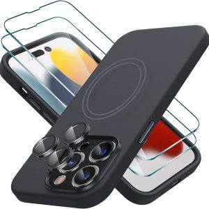 LK [Aufgerüstet] für iPhone 14 Pro Hülle 6.1"mit 2 Stück Schutzfolie und Kameraschutz [Abnehmbar],Silikon Handyhülle Kratzfeste Schutzhülle für iPhone 14 Pro Magnetisch Case Fallschutz-Schwarz