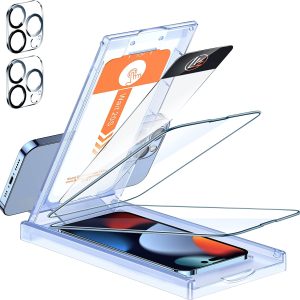 [2+2 ] LK 2 Pack iPhone 14 Pro Max Screen Protector [Auto Dust-Elimination] + 2 Pack Camera Lens Protector, 9H Hardness Tempered Glass, Easy Installation, Ultra-Thin Anti-Scratch, 6.7-Inch