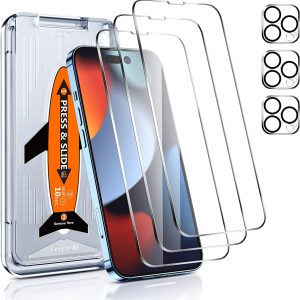 LK 3+3 Pezzi Vetro Temperato Compatibile con iPhone 14 Pro (6,1"), 3 Pezzi Pellicola Protettiva e 3 Pezzi Pellicola Fotocamera, Durezza 9H, HD Schermo Pellicola, Con Strumenti di Installazione