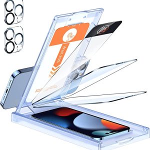 LK [Aktualisiert] 2 Stück Schutzfolie für iPhone 14 Pro Max (6.7),2 Stück Kameraschutz,[Auto Dust-Elimination]Härte 9H+ Folie mit Rahmen-Installationshilfe,Militätstandard Stoßfest und Kratzfest