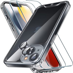 【5 in 1】 LK für iPhone 14 Plus Hülle, mit Verbessertem Linsenschutz +2PCS 9H Displayschutzfolie, [Anti-Drop in Militärqualität] [Niemals Vergilbend] Handyhülle iPhone 14 Plus