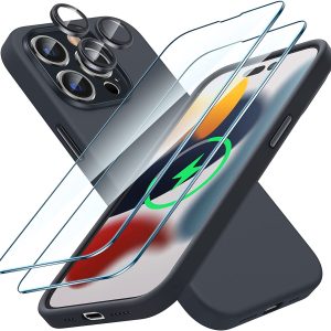 [Upgraded] LK für iPhone 14 Pro Max Hülle 6.7"mit 2 Stück Schutzfolie+Kameraschutz[Abnehmbar],Silikon Handyhülle Staubdichte Magnetisch hülle für iPhone 14 Pro Max Case[Militär Fallschutz]-Schwarz
