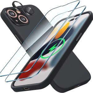 [Upgraded] LK für iPhone 14 Hülle 6.1"mit 2 Stück Schutzfolie+Stoßfest Kameraschutz[Abnehmbar],Silikon Handyhülle Staubdichte Magnetisch Schutzhülle für iPhone 14 Case[Militär Fallschutz]-Schwarz
