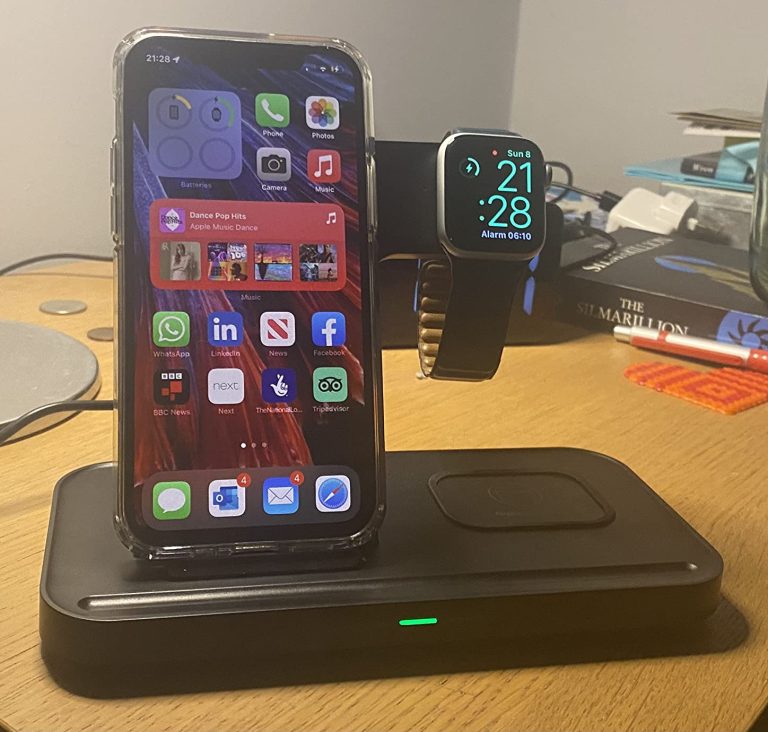 The LK100 wireless charger stand can charge 3 devices at a time