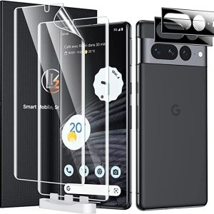 LK [2+2 Stück] Schutzfolie für Google Pixel 7 Pro,mit 2 Panzerfolie und 2 Kameraschutz, Blasenfreie Weich TPU Folie, Fingerabdruck-resistent, HD Vollständige Abdeckung Fingerabdruck-ID unterstützen