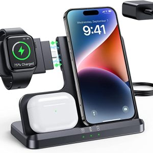 LK Wireless Charger, 3 in 1 Wireless Charging Station for Apple Charging Stand Docking for iPhone 14/13/12/11 Pro Max/XR/XS/8, AirPods Pro/3/2, Detachable Charger for Apple Watch Ultra/8/SE/7/6/5/4